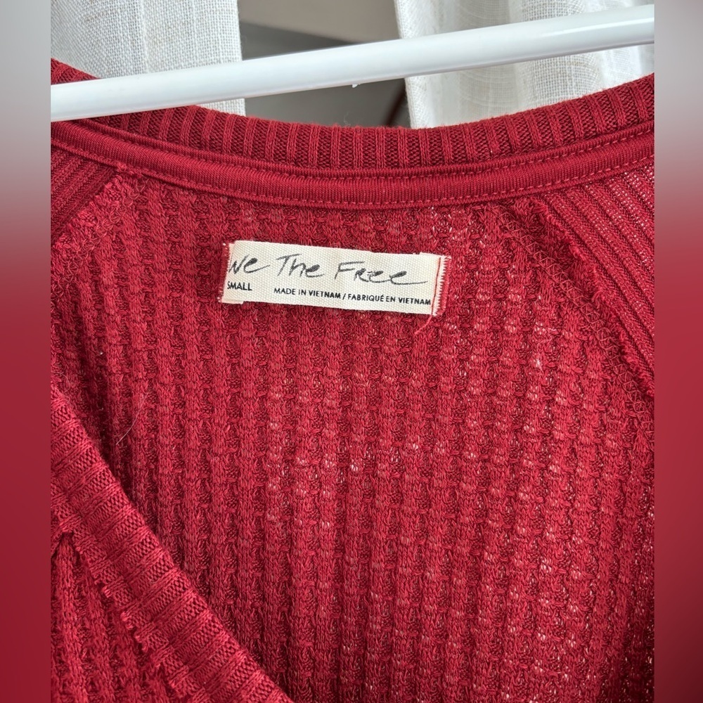 NWT | free people long sleeve, textured red v-neck shirt - Picture 5 of 5